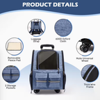 Pet rolling backpack with detachable wheels