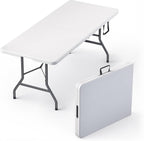2 Pack of 6 Feet Foldable Table with Built in Handle & Steel Legs | 6FT Heavy Duty Folding Portable | Perfect for Party, Dining, Wedding, Events, Picnic Indoor, Outdoor Camping Folding - 6 Foot