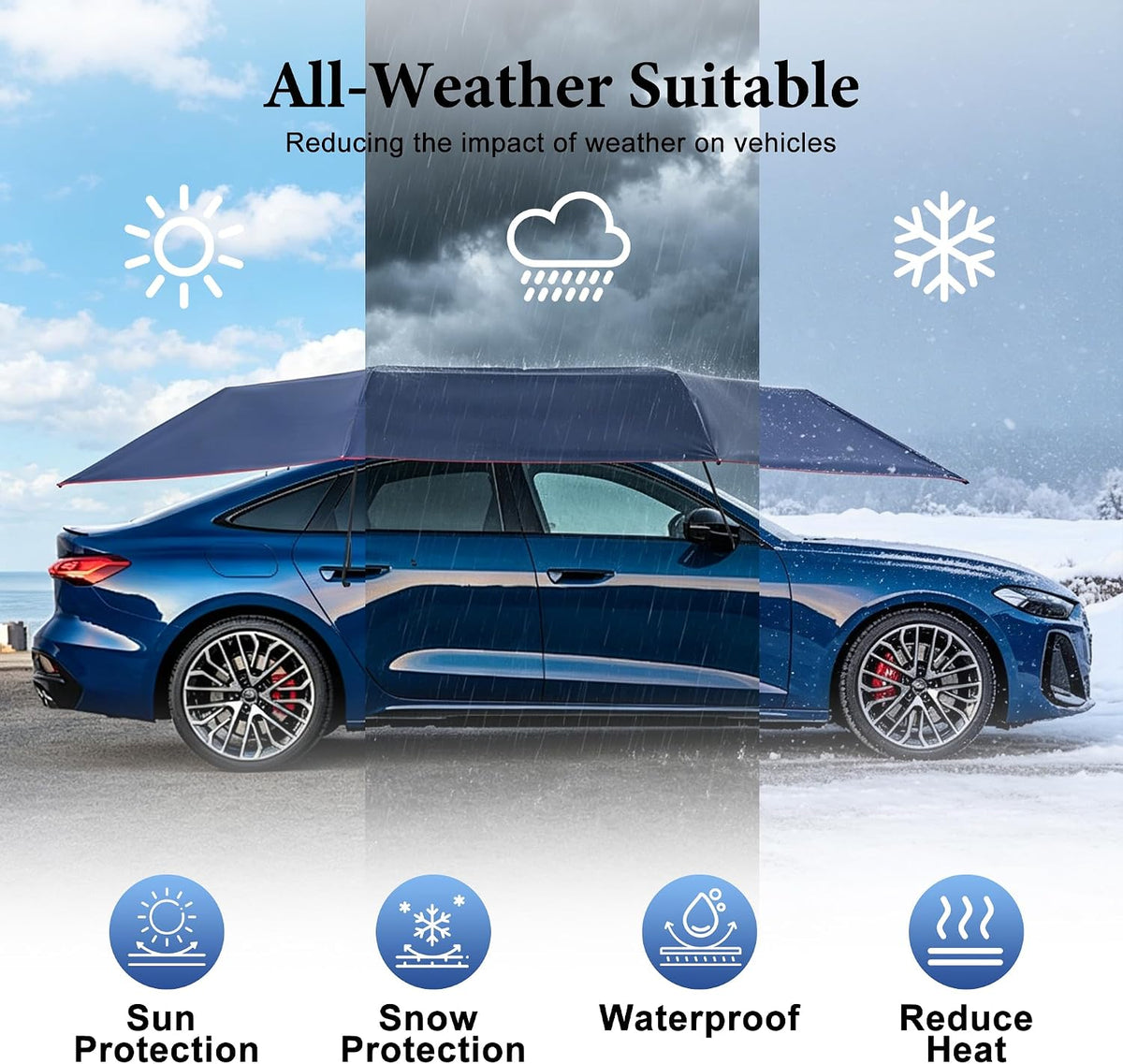 Semi Automatic Car Umbrella for Roof, Foldable Protection Carport with Bracket, Universal Suction Cup car Covers
