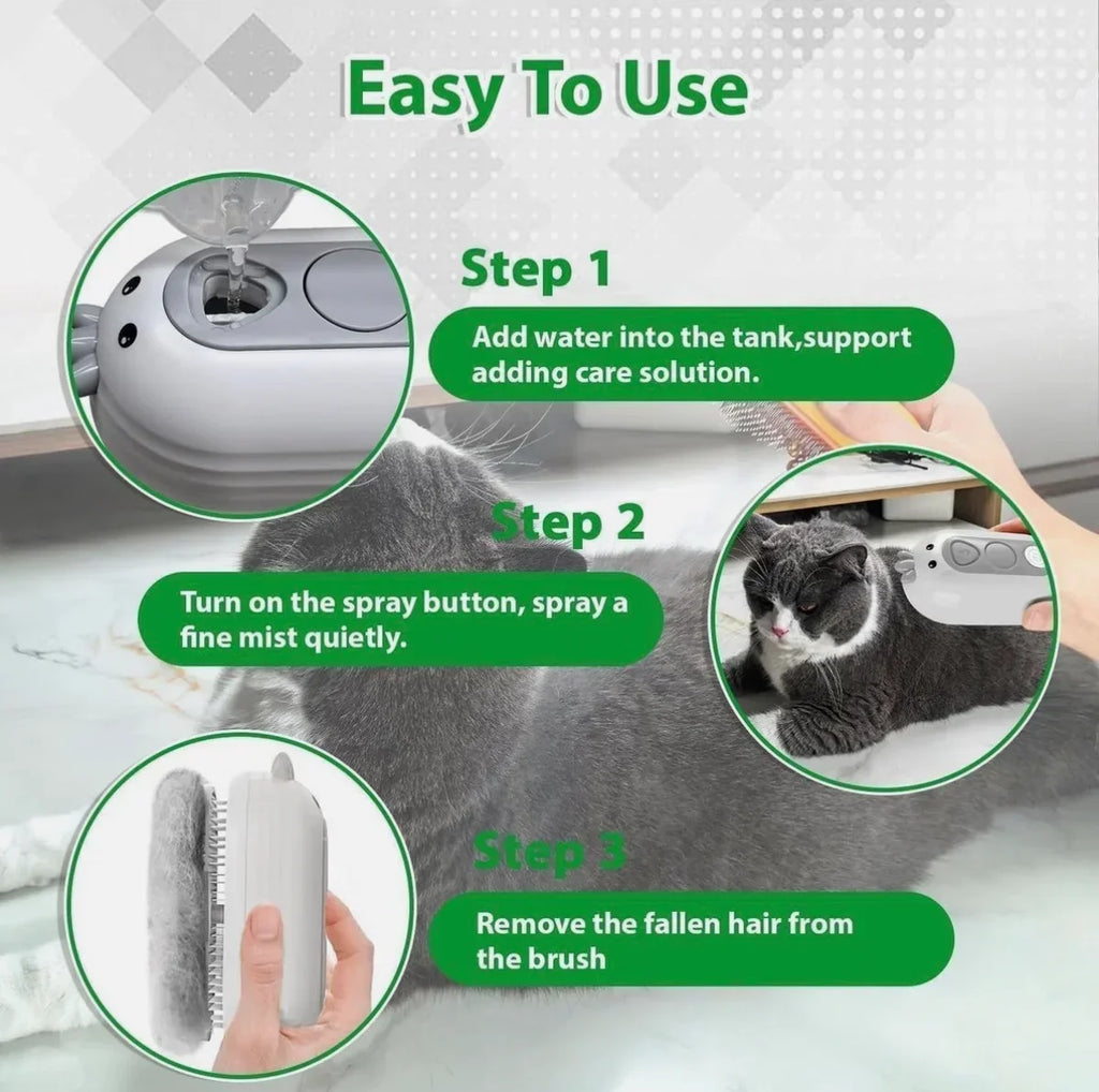 Self Cleaning Cat Steam Brush with Water Tank for Dogs Cats Rabbits