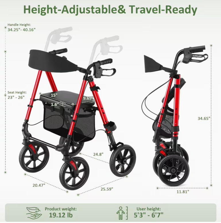 Foldable Rollator Walker with Seat | Lightweight for Seniors- 🔥🔥LIMITED-TIME 50% OFF🔥🔥