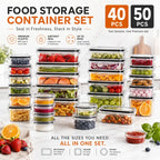40/50 PCS Large Airtight Plastic Food Storage Containers🍽️🍽️