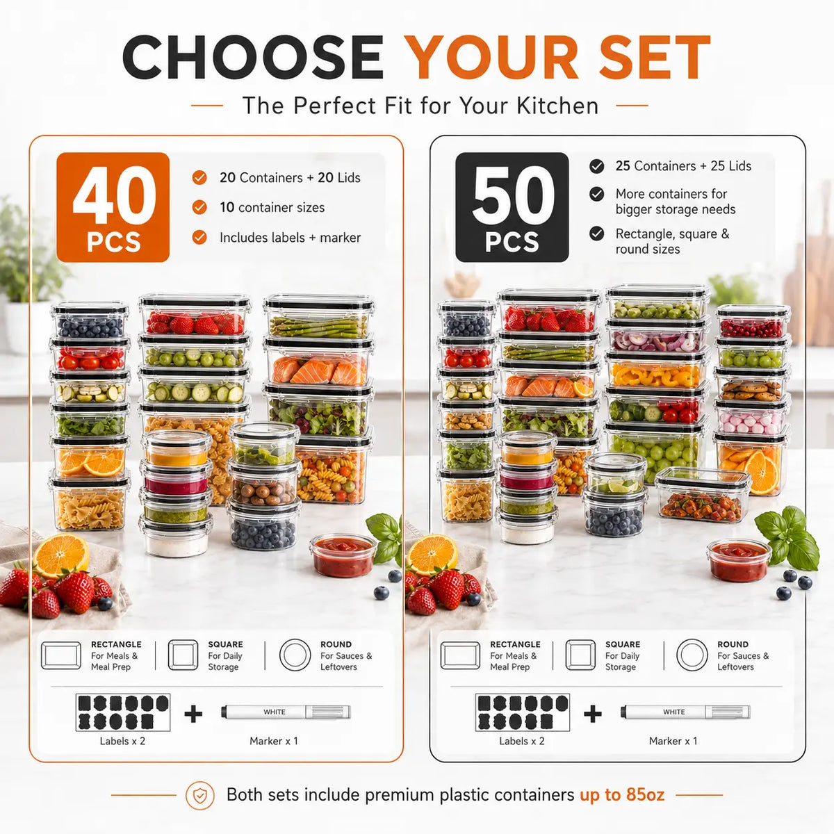 40/50 PCS Large Airtight Plastic Food Storage Containers🍽️🍽️